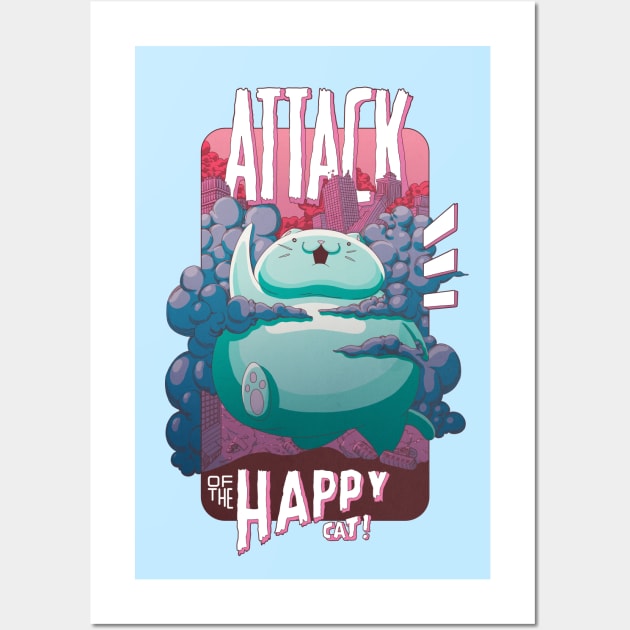 Attack of the Happy Cat Wall Art by kidsuperpunch